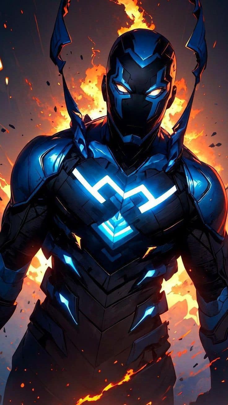 Futuristic Superhero In Fire Print Poster