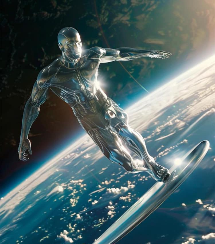 Futuristic Surfing In Space Print Poster