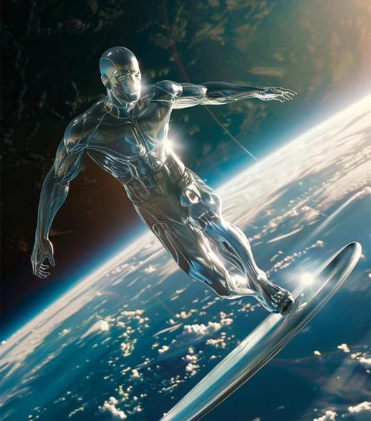 Futuristic Surfing In Space Print Poster