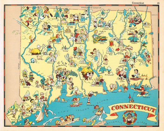 Gay Geography Ruth Taylor Connecticut Map Pictorial 1935 Keychain Picture Keychain
