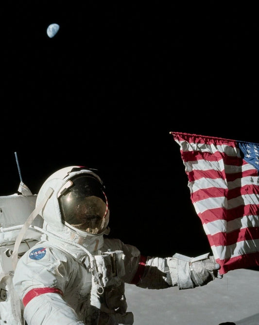 Gene Cernan Apollo 17 Astronaut Last Man Moon W Flag Magnet Picture