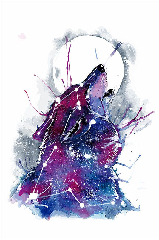 Galaxy Wolf Cutout Watercolor Painting Print Jigsaw Puzzle