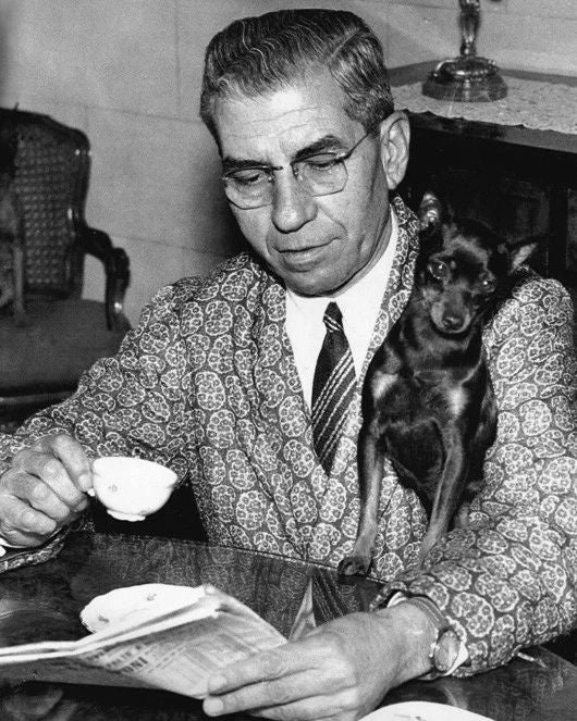 Gangster Mobster Charles Lucky Luciano With Dog Glossy Keychain Italy Print