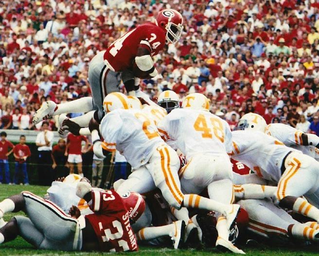 Georgia Herschel Walker 'Diving Over Pile' Glossy Photo Ncaa College Print