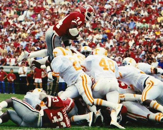 Georgia Herschel Walker 'Diving Over Pile' Glossy Photo Ncaa College Print