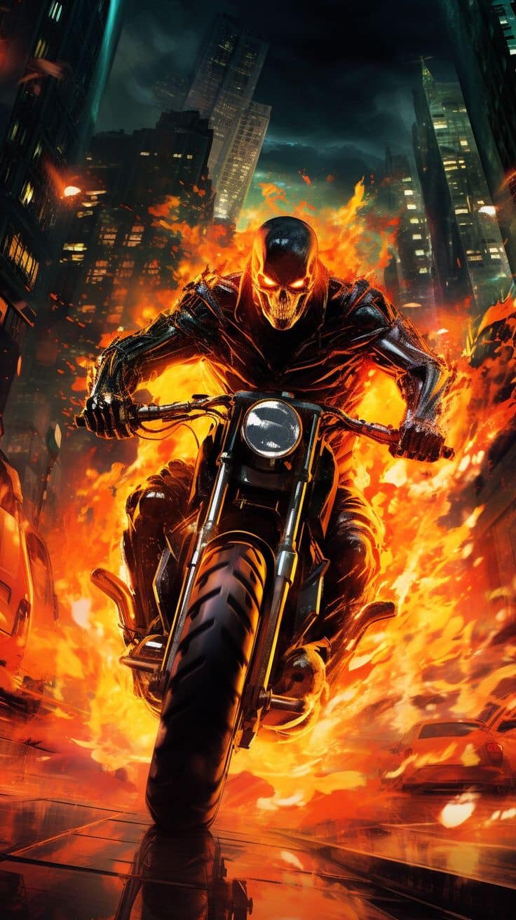 Ghost Rider Flame Moto Print Poster