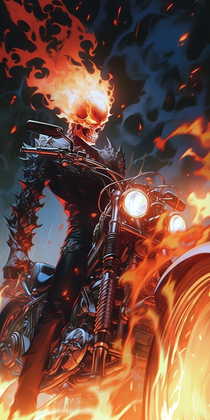 Ghost Rider Motorcycle Flames Print Poster