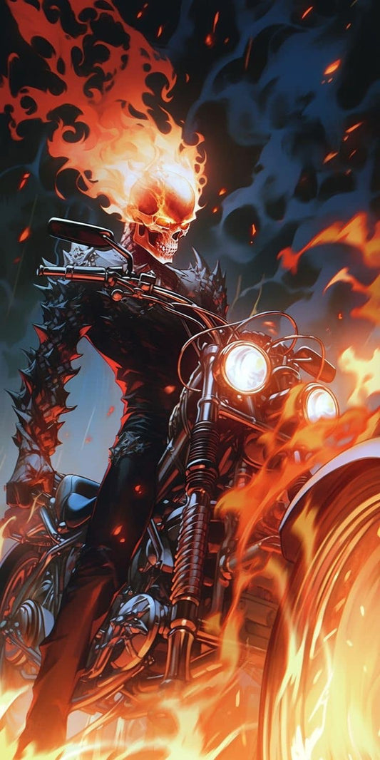 Ghost Rider Motorcycle Flames Print Poster