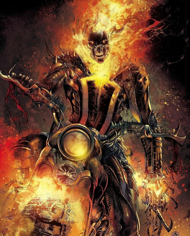 Ghost Rider Flaming Skull Motorcycle 983 Print Poster
