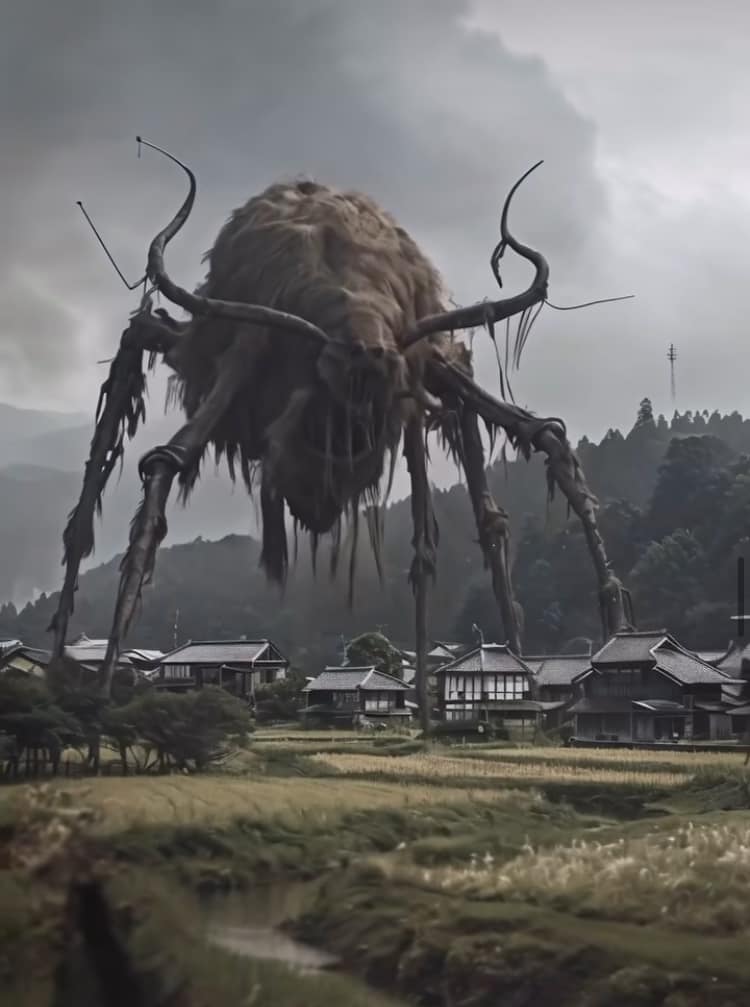 Giant Creature Village Landscape Print Poster