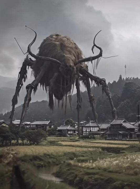 Giant Creature Village Landscape Print Poster