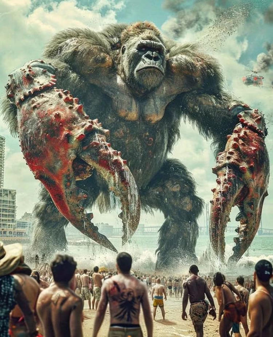 Giant Gorilla Attack Beach Scenery Print Poster