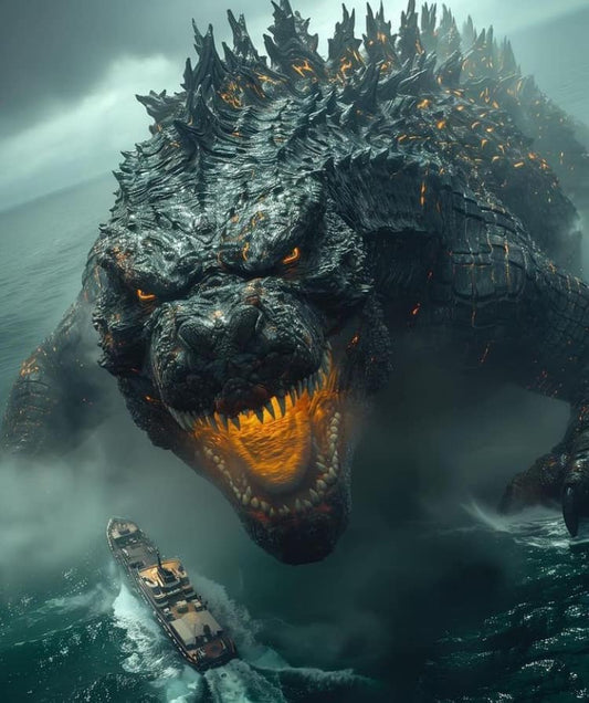 Giant Monster Attack Ship Ocean Print Poster