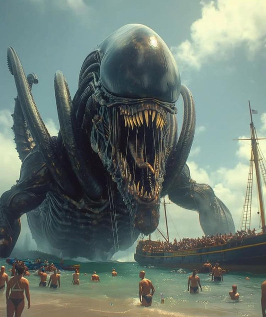 Giant Monster Beach Scene Print Poster