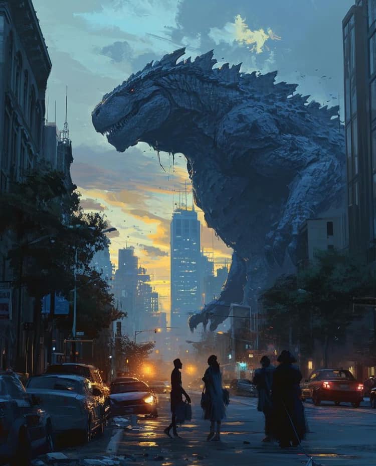 Giant Monster City Sunset Print Poster