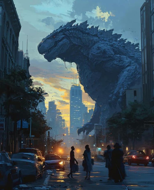 Giant Monster City Sunset Print Poster