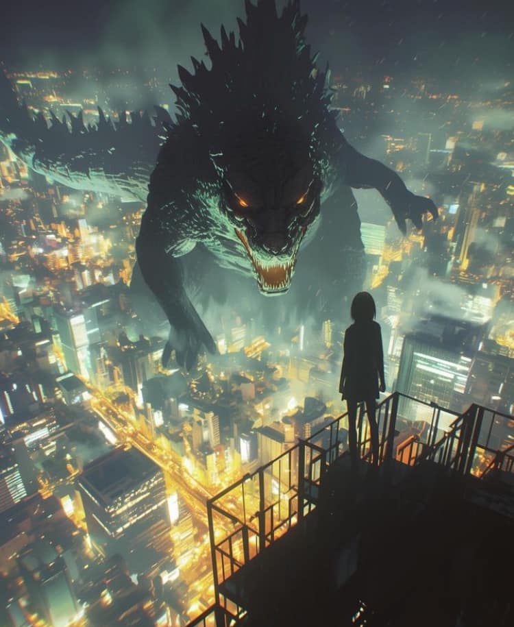 Giant Monster Cityscape Night Jigsaw Puzzle