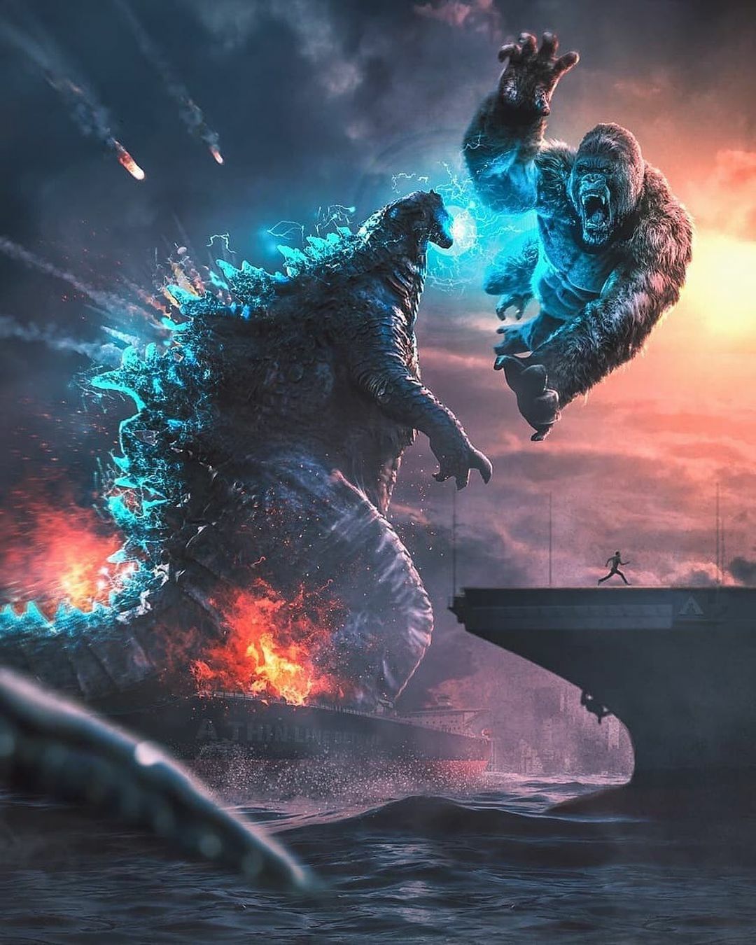 Giant Monsters Battle Cityscape Print Poster