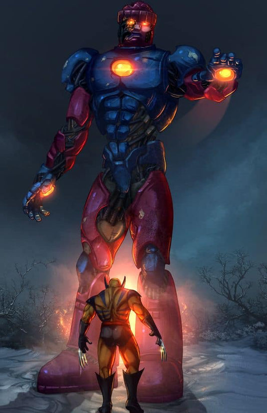 Giant Robot Vs Wolverine Print Poster