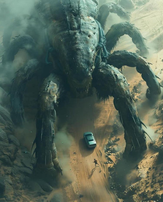 Giant Spider Encounter Desert Print Poster