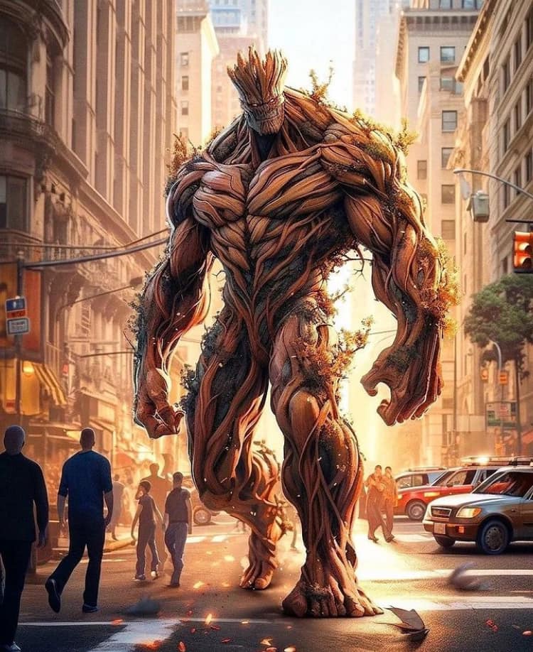 Giant Tree Creature City Street Print Poster