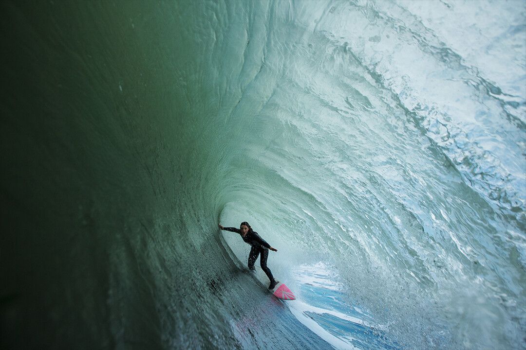 Giant Wave Girl Sea Surfing Sports Surf Riding Wall Art Home Poster