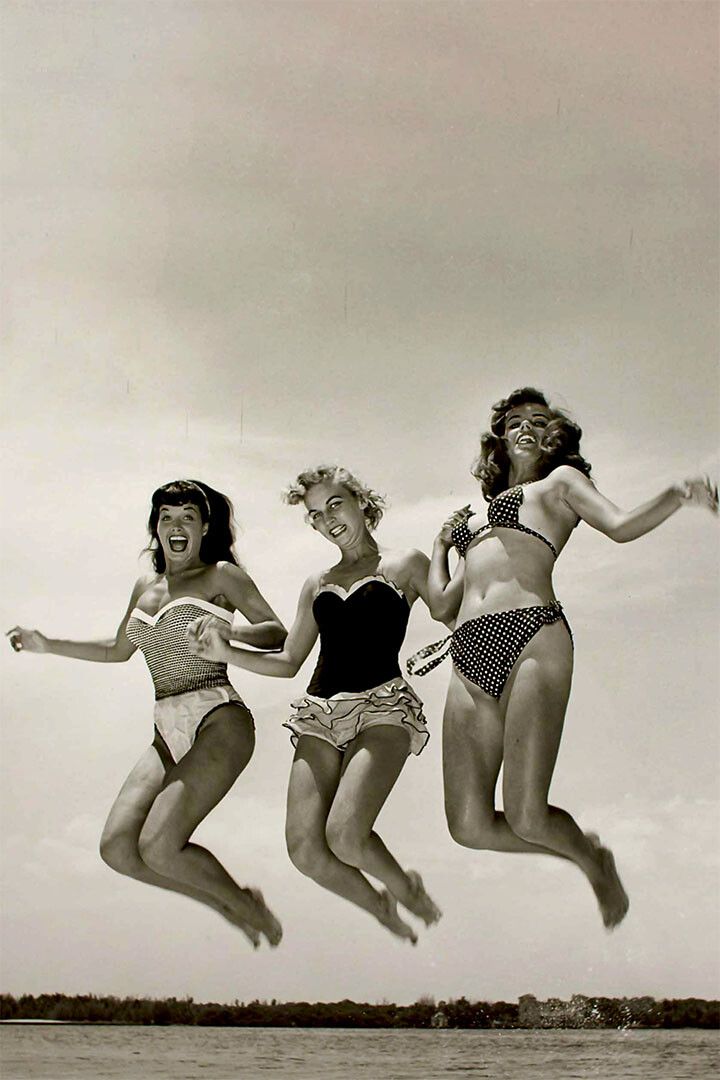 Girls Jumping Happy Exciting Print Vintage Jigsaw Puzzle