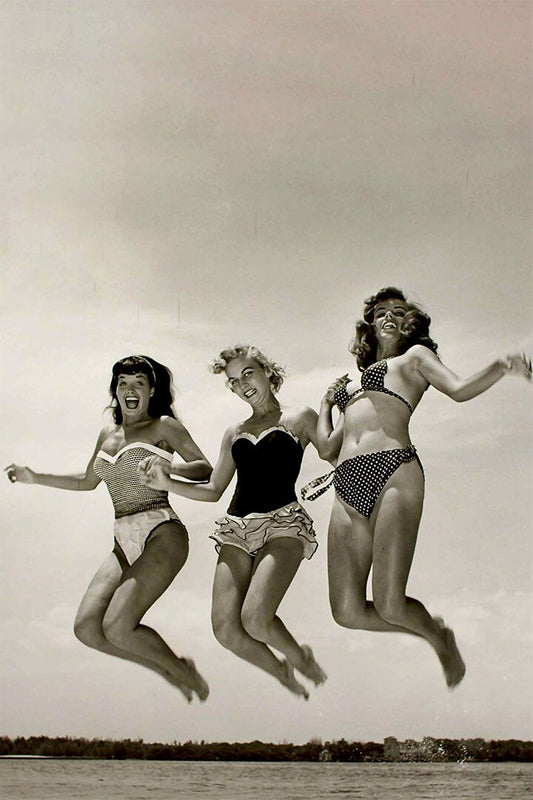 Girls Jumping Happy Exciting Print Vintage Jigsaw Puzzle