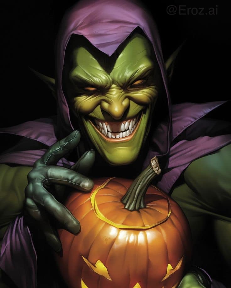 Goblin With Pumpkin Smile Print Poster