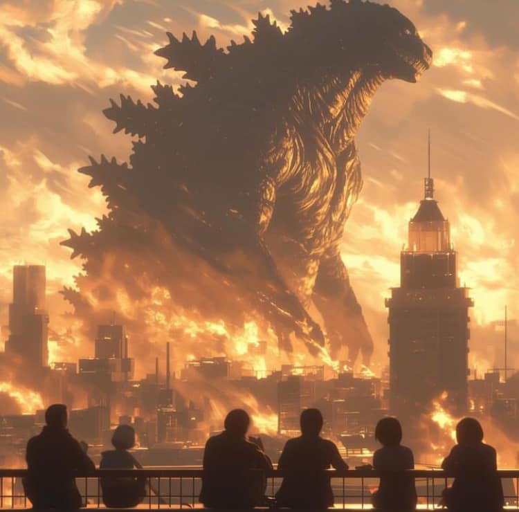 Godzilla Sunset Cityscape Print Poster