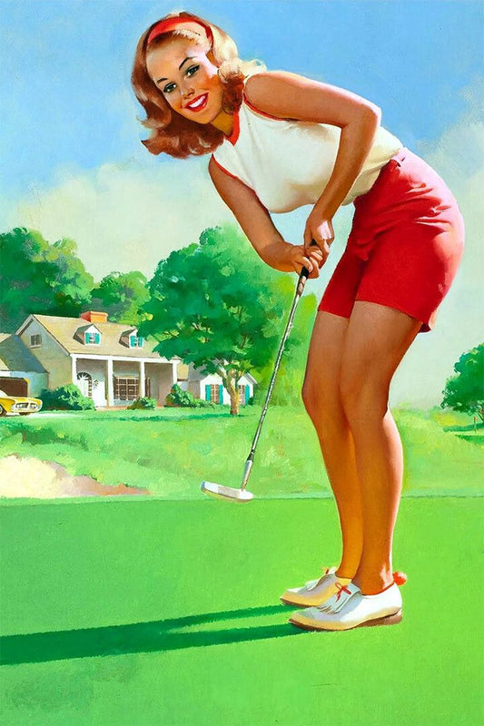 Golfing Girl Vintage Style Stawberry Blonde Pinup Jigsaw Puzzle