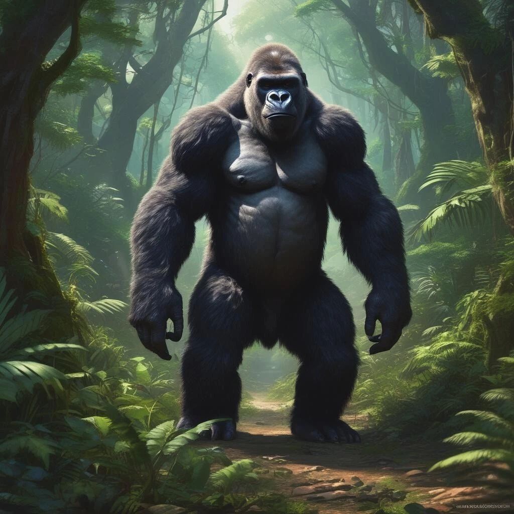 Gorilla In The Jungle Art Keychain Animal In Jungle