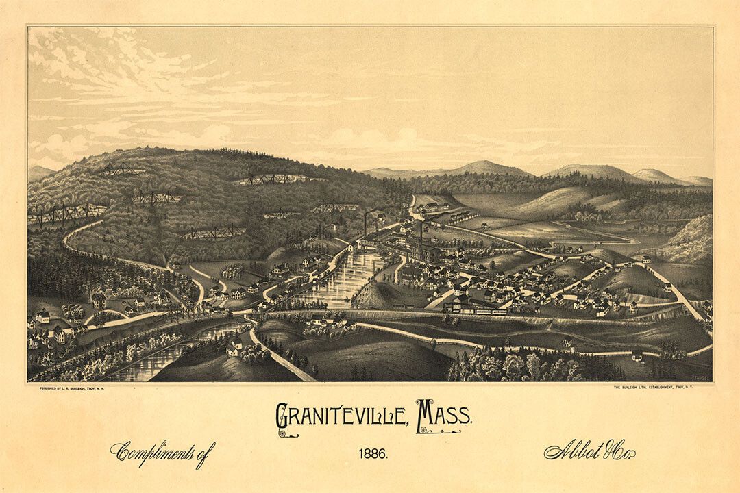 Graniteville Massachusetts Historic Panoramic Town Map Wall Art Poster