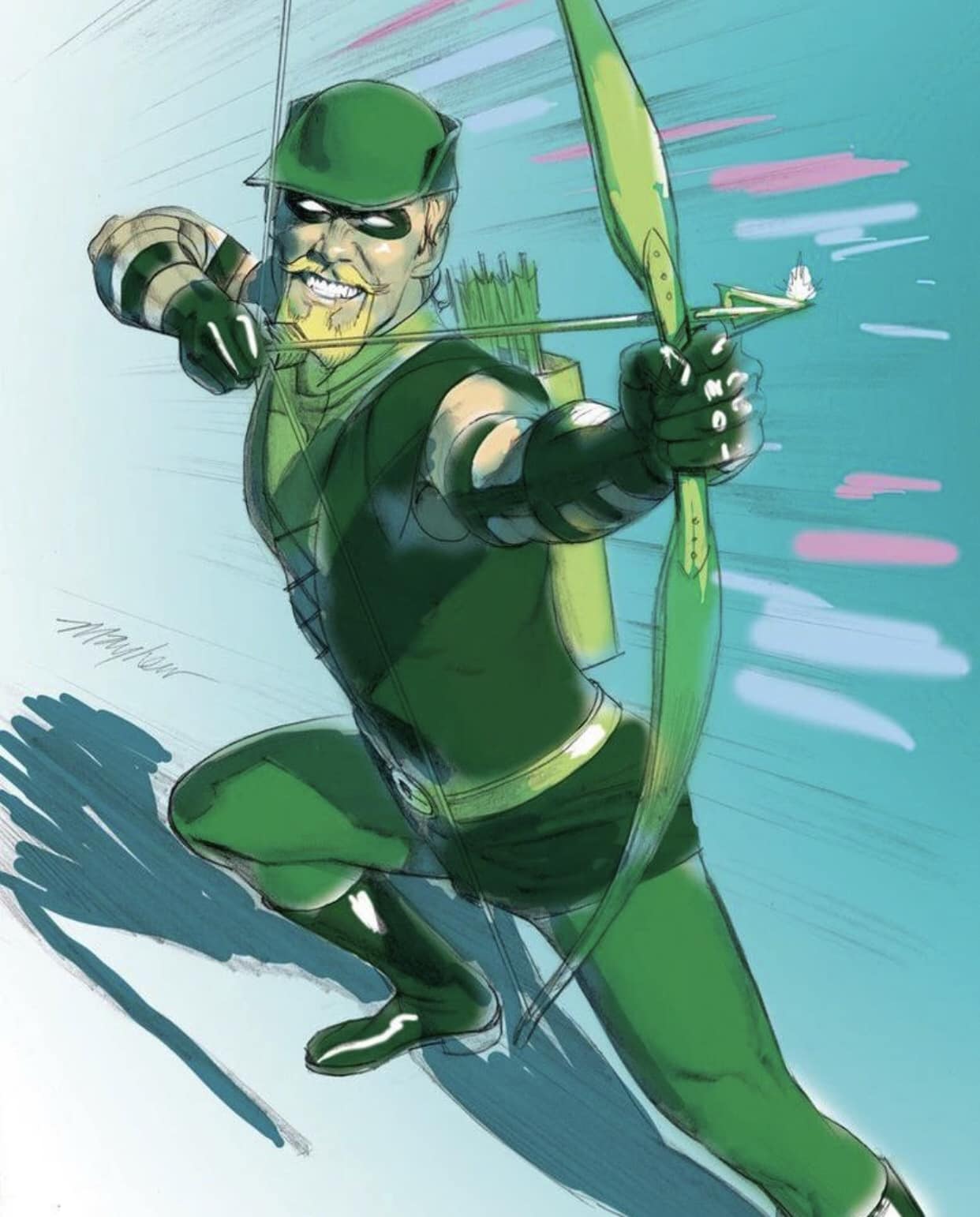 Green Archer Action Shot Print Poster
