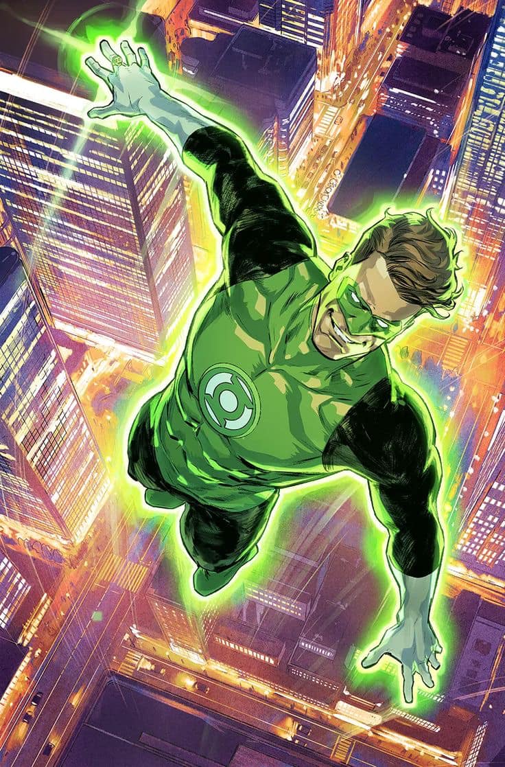 Green Lantern Flight Over City Print Poster