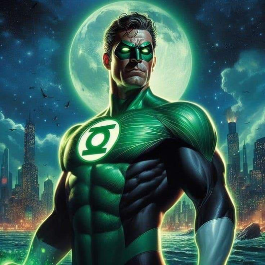 Green Lantern Hero Moon Cityscape Print Poster