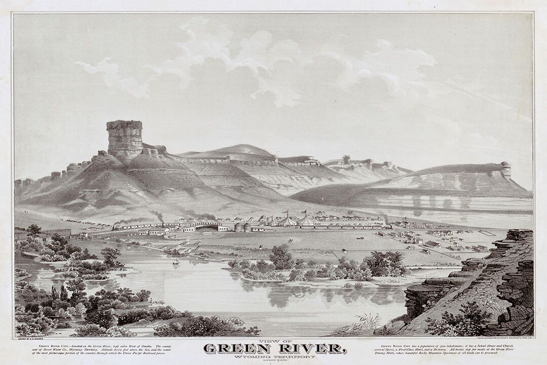 Green River Wyoming 1875 Historic Panoramic Town Map Wall Art Poster