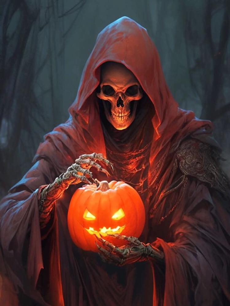 Grim Reaper Holding Jack O Lantern Print Poster