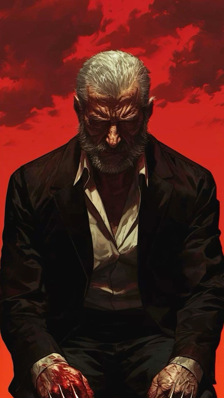 Gritty Character Portrait With Blood Red Background Print Poster