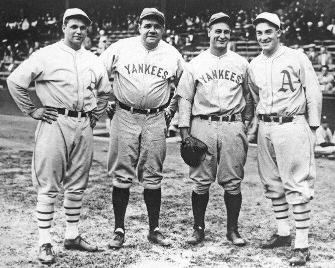 Hall Of Famers Glossy Magnet Babe Ruth, Lou Gehrig, Jimmie Foxx & Al Simmons