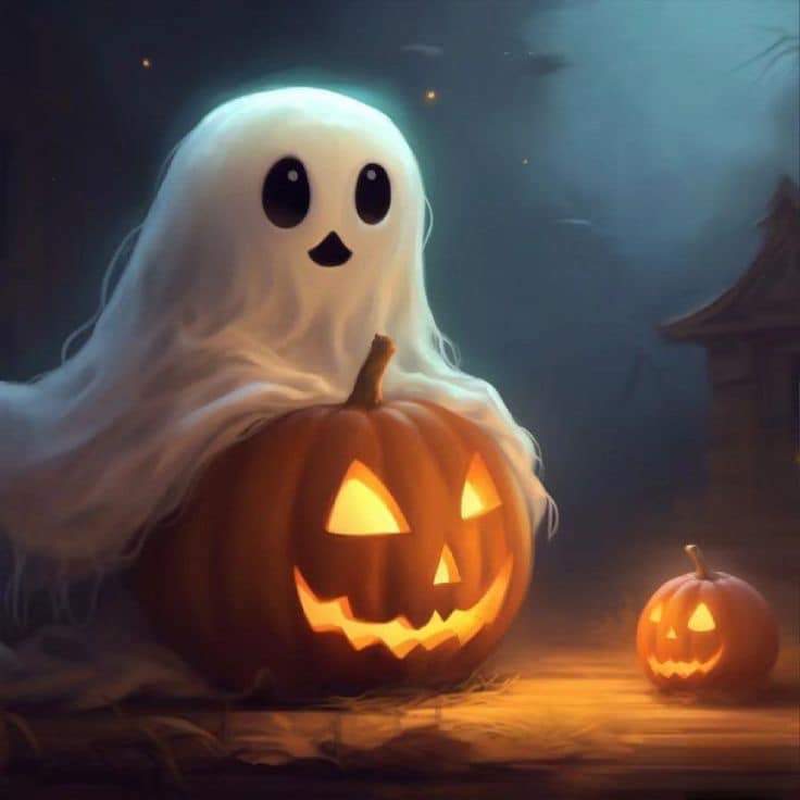 Halloween Ghost Pumpkins Print Poster