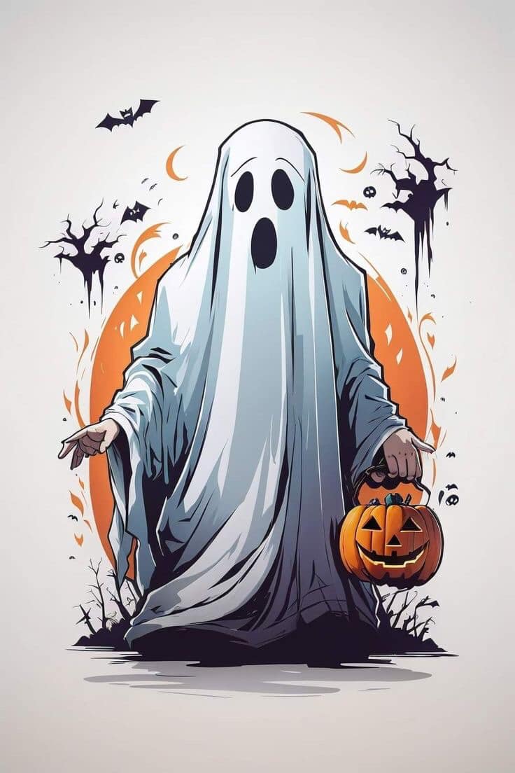 Halloween Ghost With Pumpkin Print Poster