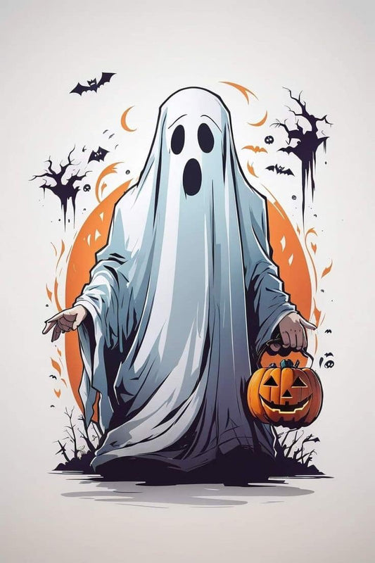Halloween Ghost With Pumpkin Print Poster