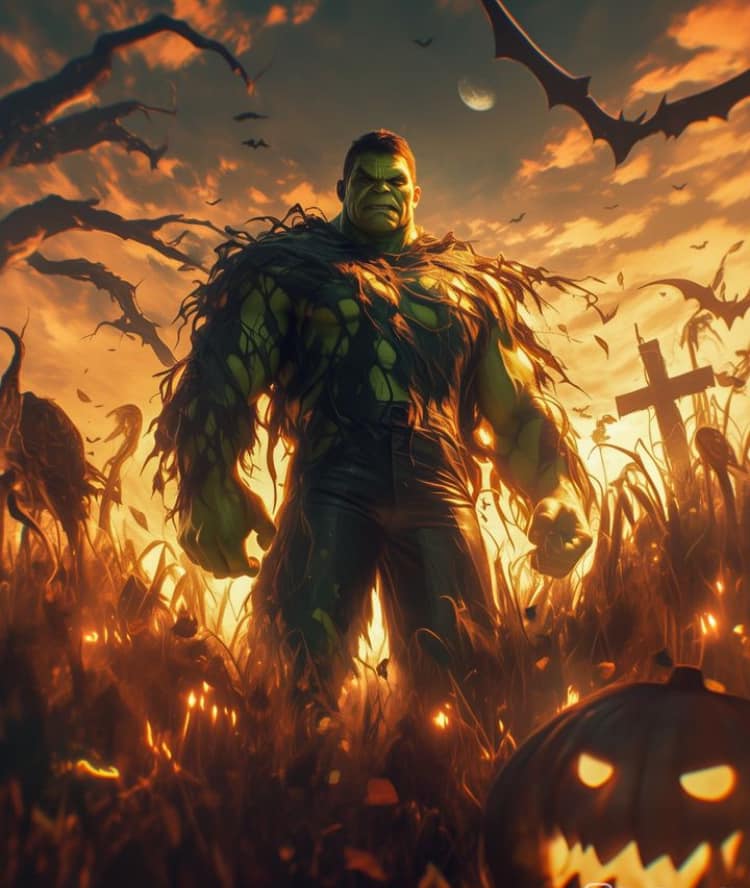 Halloween Hulk Scene Print Poster