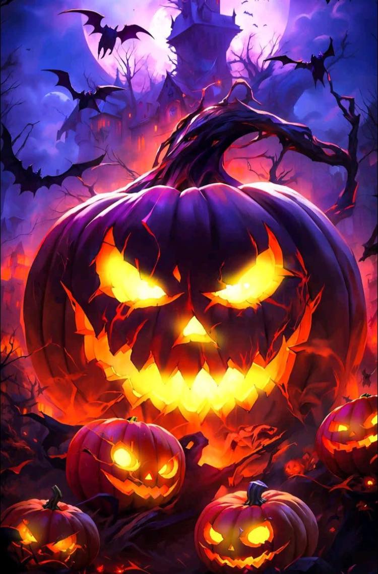 Halloween Pumpkin Moonlit Night Print Poster