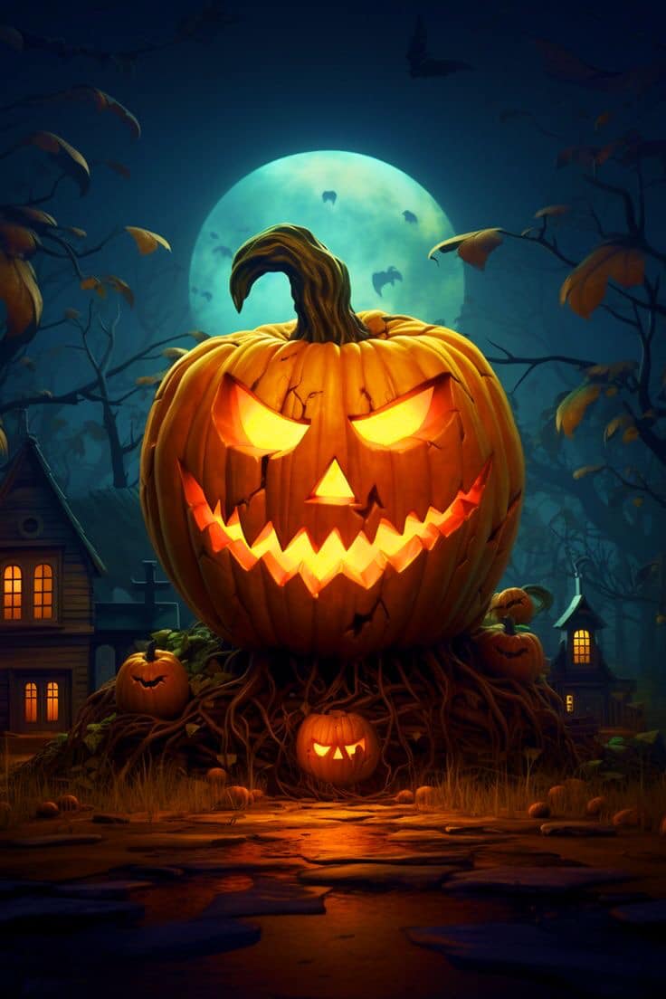 Halloween Pumpkin Moonlit Scene Print Poster