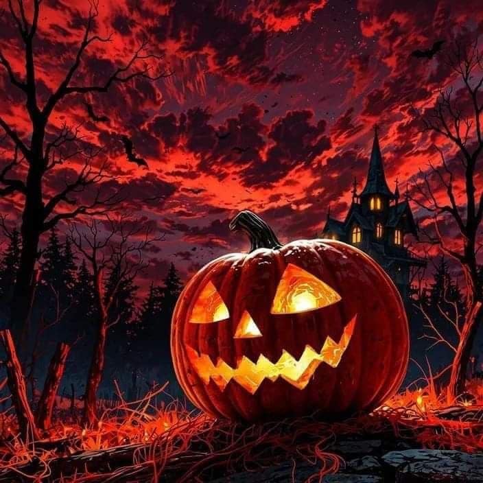 Halloween Pumpkin Silhouette Mansion Print Poster