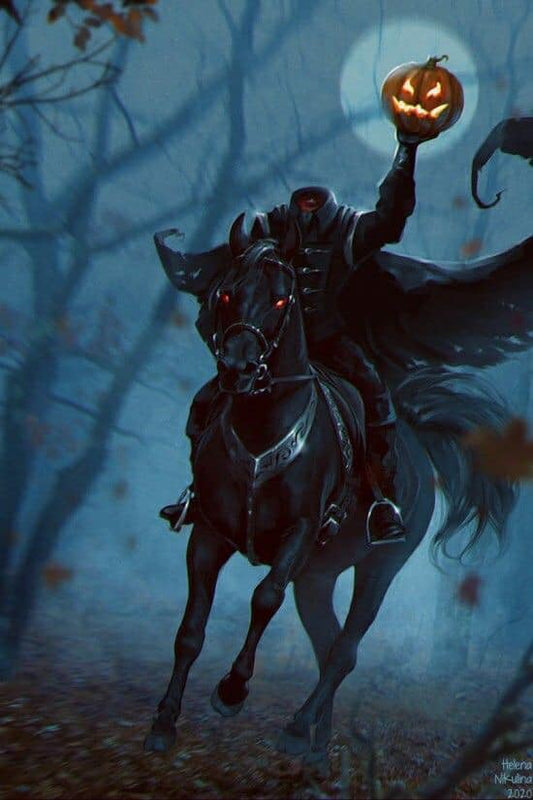 Halloween Rider Horse Pumpkin Moonlight Print Poster