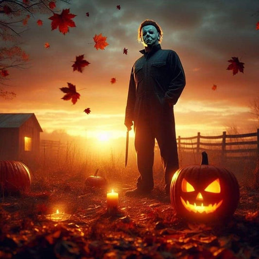 Halloween Sunset Michael Myers Pumpkins Print Poster
