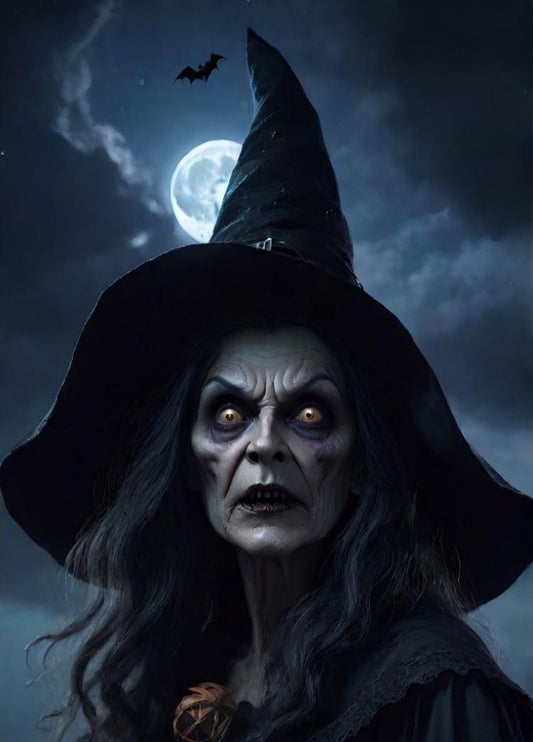 Halloween Witch Portrait Moonlit Night Print Poster